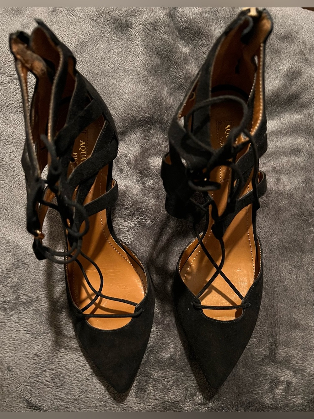 Aquazzura Black Suede Lace-Up Pointed-Toe Heels